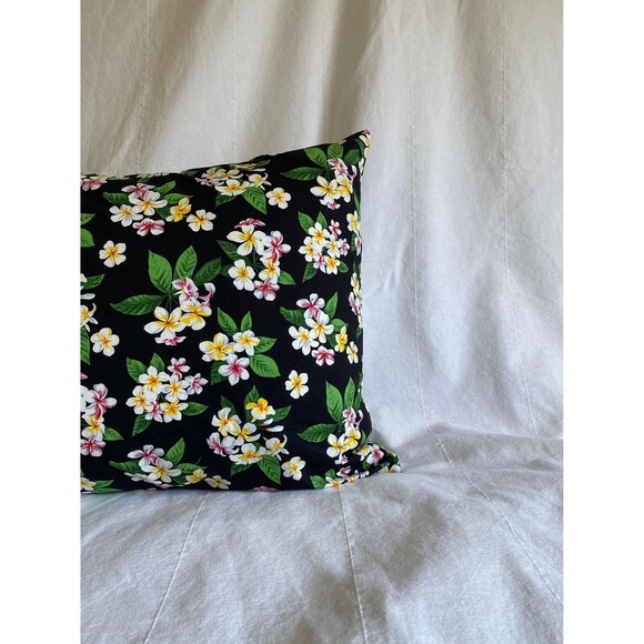 Black Pillowcase with Cluster Plumeria Pattern | Handmade | 100% Cotton - Picture 2 of 4